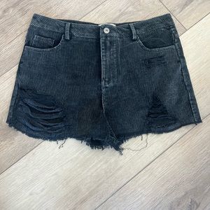 Judith March Black Distressed Corduroy Shorts